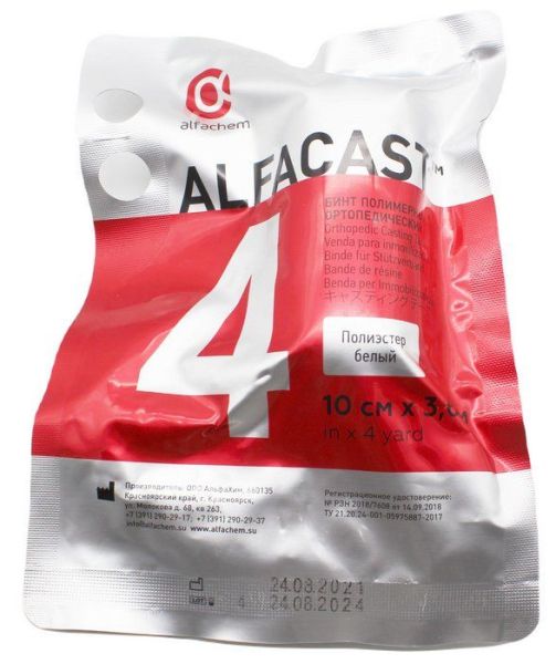 Бинт Alfacast полимерный белый 10см*3,6м 1шт фотография